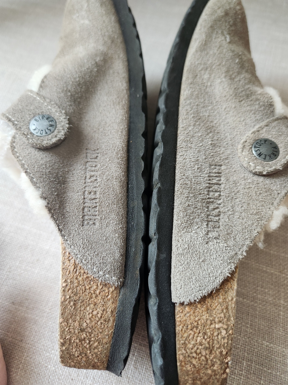 Birkenstock Boston Mule Taupe Suede Shearling Lined Clogs 38 - Picture 4 of 9
